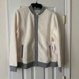 NWT Sonoma Goods for Life Fleece Bomber Jacket LARGE  Juniors CREAM/GRAY